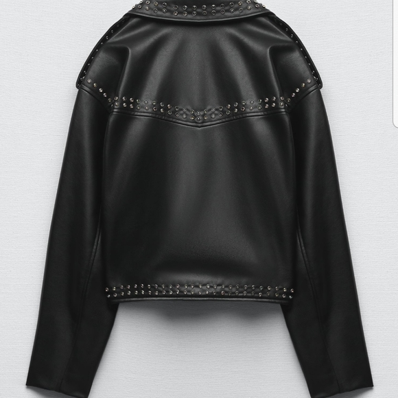 Zara Black Studded Leather Jacket - Picture 2 of 6